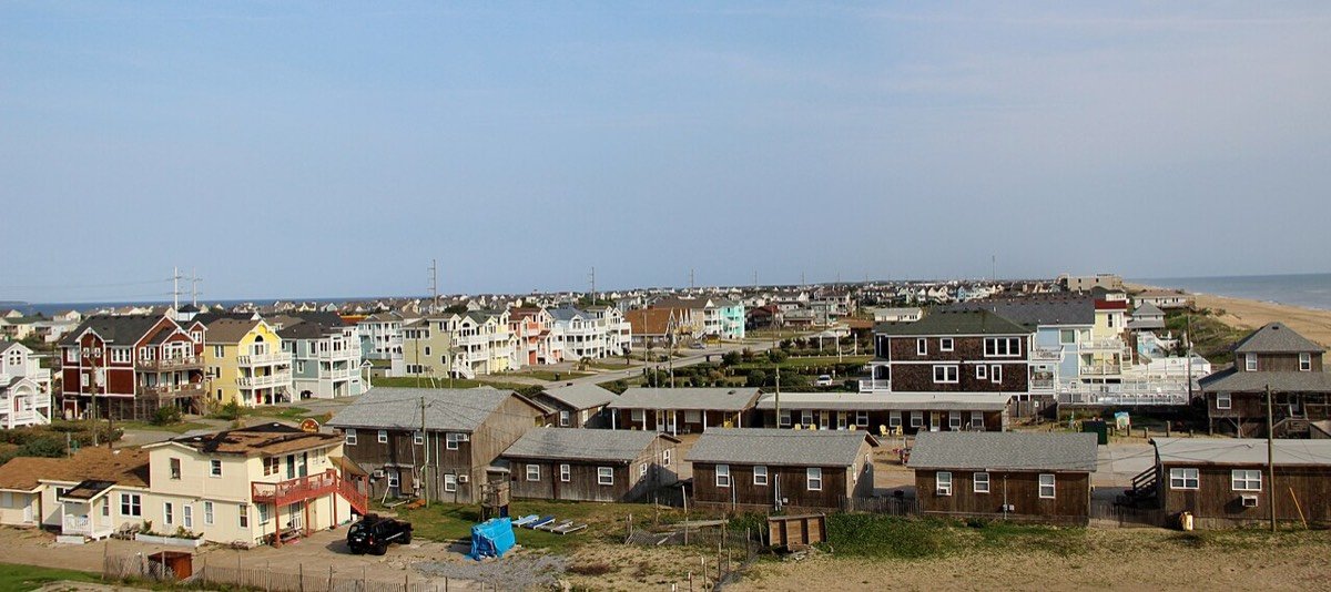 Row of North Carolina beach houses along the dunes