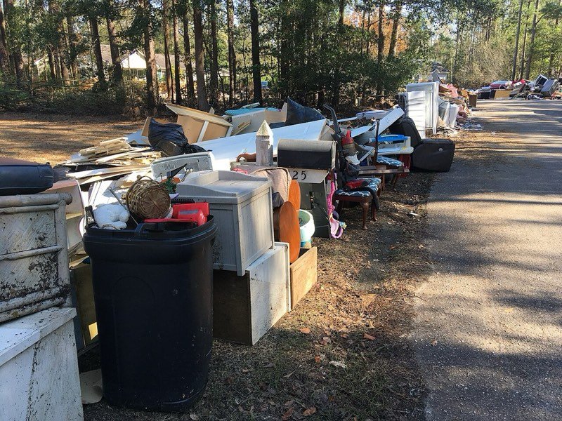 Flood-damaged belongings at the curb after Hurricane Florence, Pender County NC
